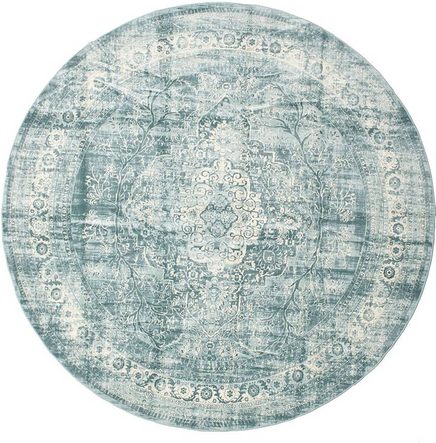 Lizzely Garden & Living Vloerkleed rond vintage 100cm wit donkerblauw perzisch oosters tapijt