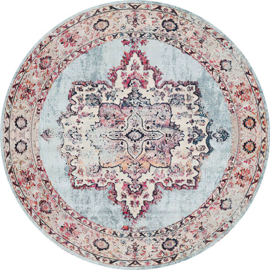 Lizzely Garden & Living Vloerkleed rond vintage 140cm wit rood perzisch oosters tapijt
