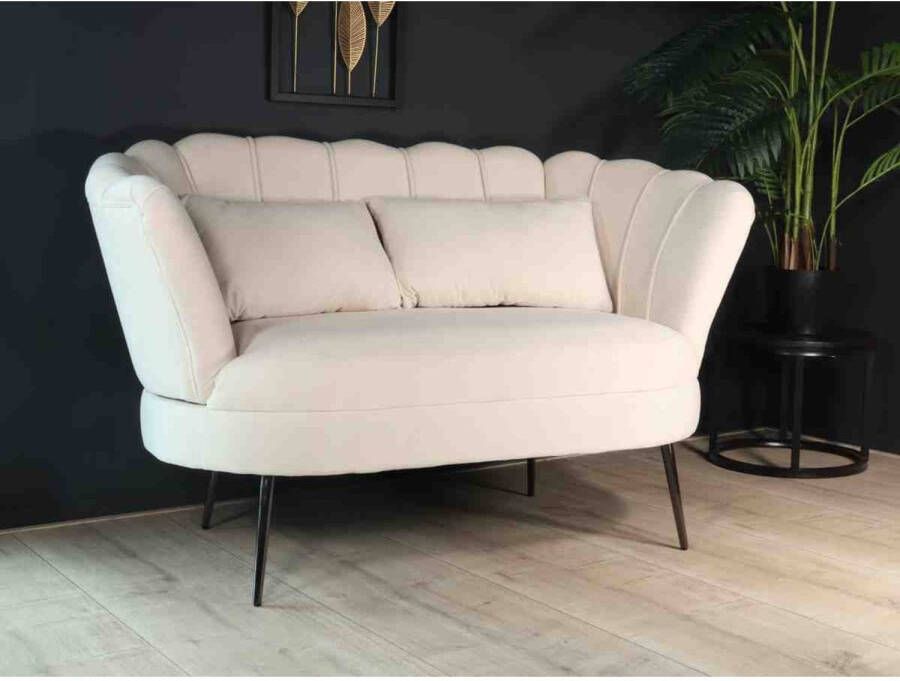 Lizzely Garden & Living Zitbank Anna 2 zits bank velvet creme bankstel 140cm stof incl. 2 kussens