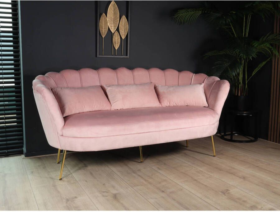 Lizzely Garden & Living Zitbank Belle 3 zits Velvet roze bankstel 180cm stof bankstel incl. 3 kussens bank