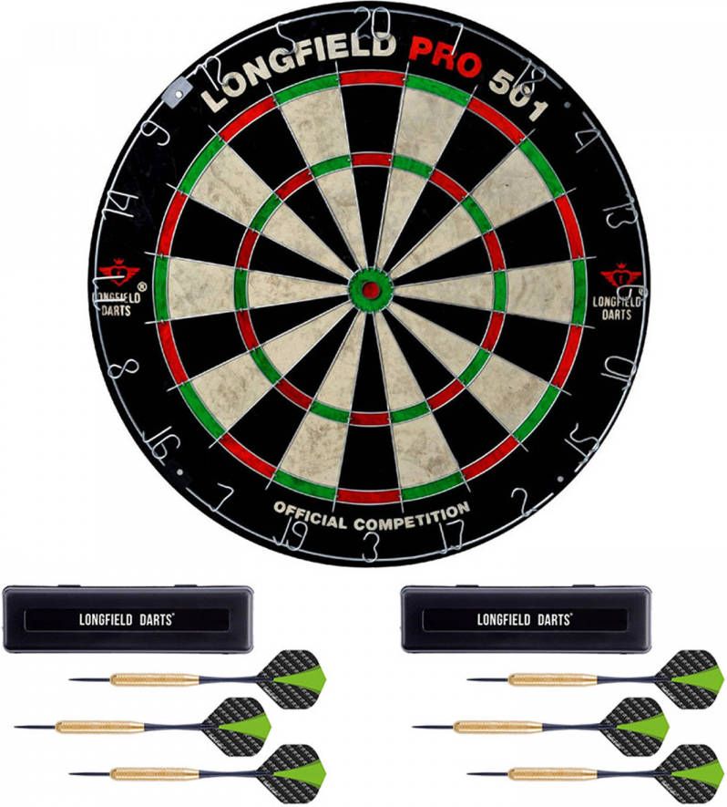 Longfield Games Dartbord Longfield professional 45.5 cm met 6x goede kwaliteit dartpijltjes Dartborden