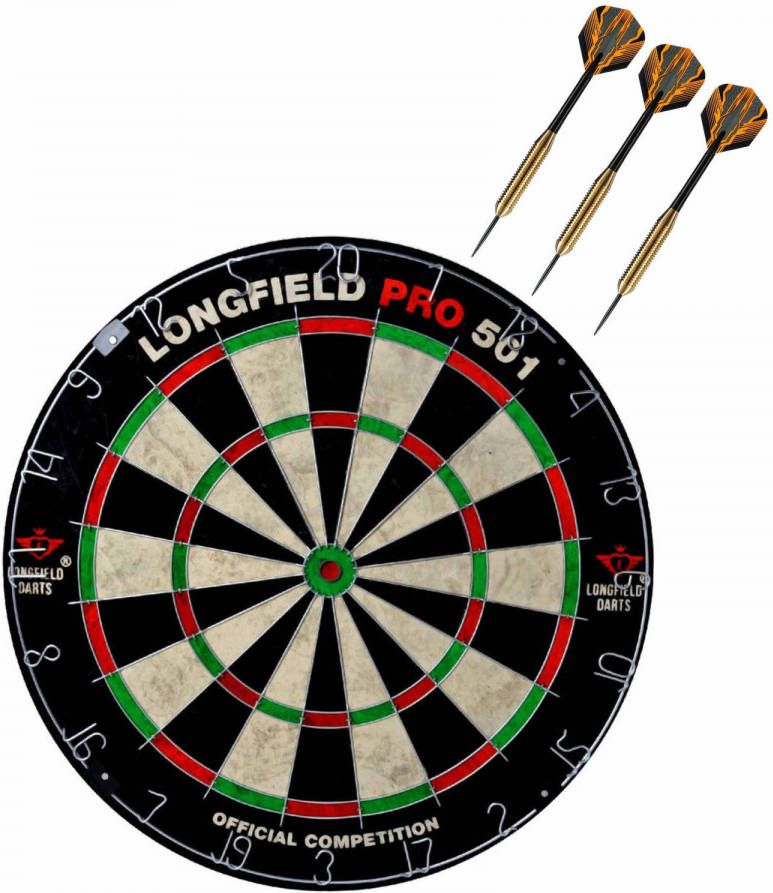 Longfield Games Dartbord set compleet van 45.5 cm met 3x Club Brass dartpijlen van 22 gram Dartborden