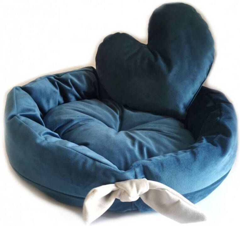 Lovegifts Handgemaakte luxe honden of kattenmand 45 x 45 cm donkerblauw inclusief hartvormig kussen