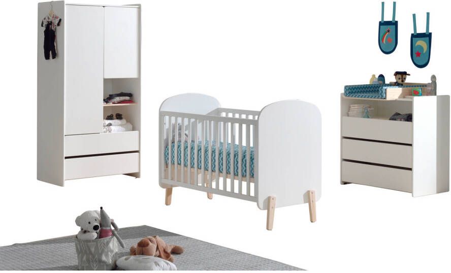 Lucevi Kiddy Babybed 60x120 cm + Commode 3 Laden + 2 Deurs Kleerkast Wit