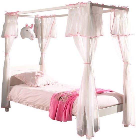 Lucevi Pino hemelbed wit + Amori bedlinnen roze 90x200 cm