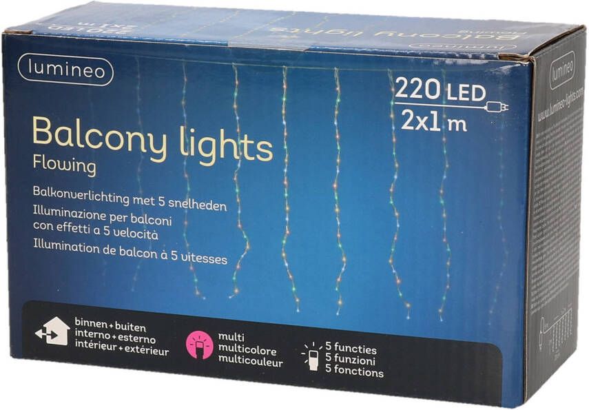 Lumineo LED gordijnverlichting balkon gekleurd 220 lampjes Lichtslangen