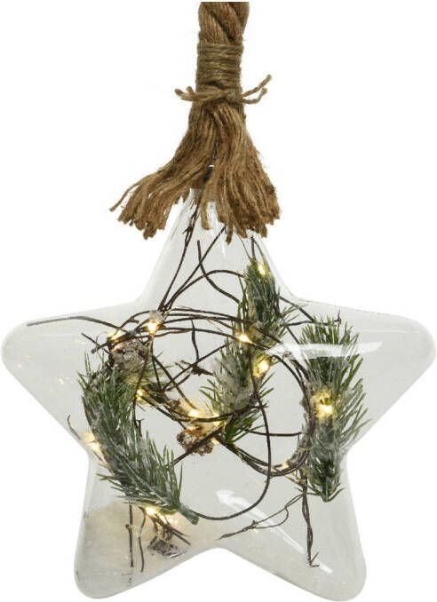 Lumineo Kerstster Met Jute Touw En 15 Led Lampjes 20cm Helder Glas