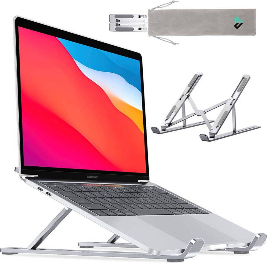 Lurk Laptop Standaard Aluminium Laptop Verhoger Verstelbaar en Opvouwbaar Ergonomisch 6 Instelhoeken Silver