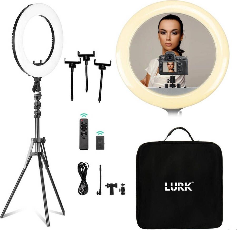Lurk Ringlamp set 18 inch Verstelbaar statief & afstandsbieding LED Selfie Ring Of Light voor camera smartphone