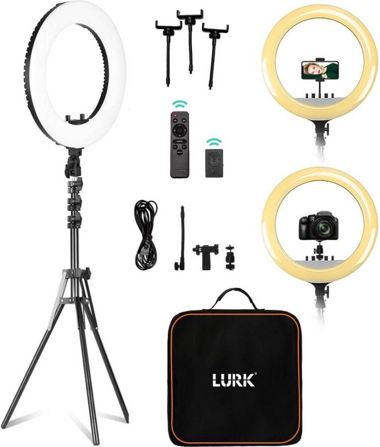 Lurk Ringlamp set PRO 18 inch Verstelbaar statief Selfie Ringlight voor Telefoon iPhone & Samsung