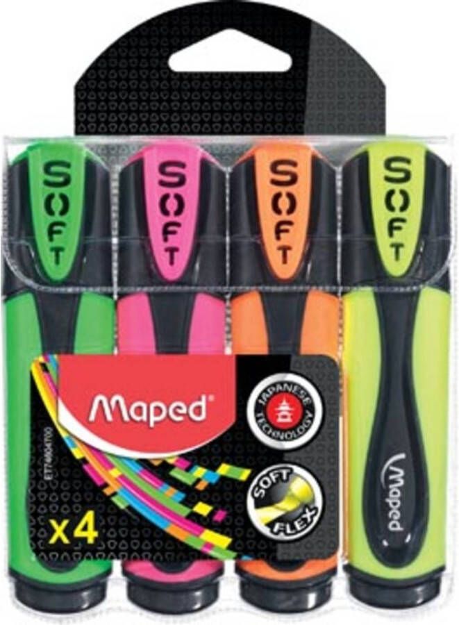 Maped Fluo&apos;Peps markeerstift Soft blister met 4 stuks in geassorteerde kleuren