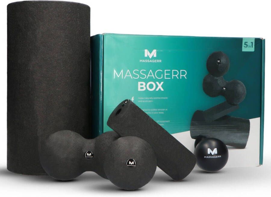 Massagerr Box Foamroller Set Triggerpoint Bal & Duo Massagebal Foam Roller Massage Stressbal Zwart