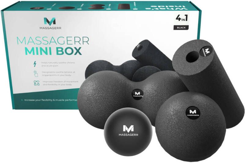 Massagerr Mini Box Massage Bal Duo Massagebal Mini Foam Roller Stressbal Triggerpoint Roller Set Zwart
