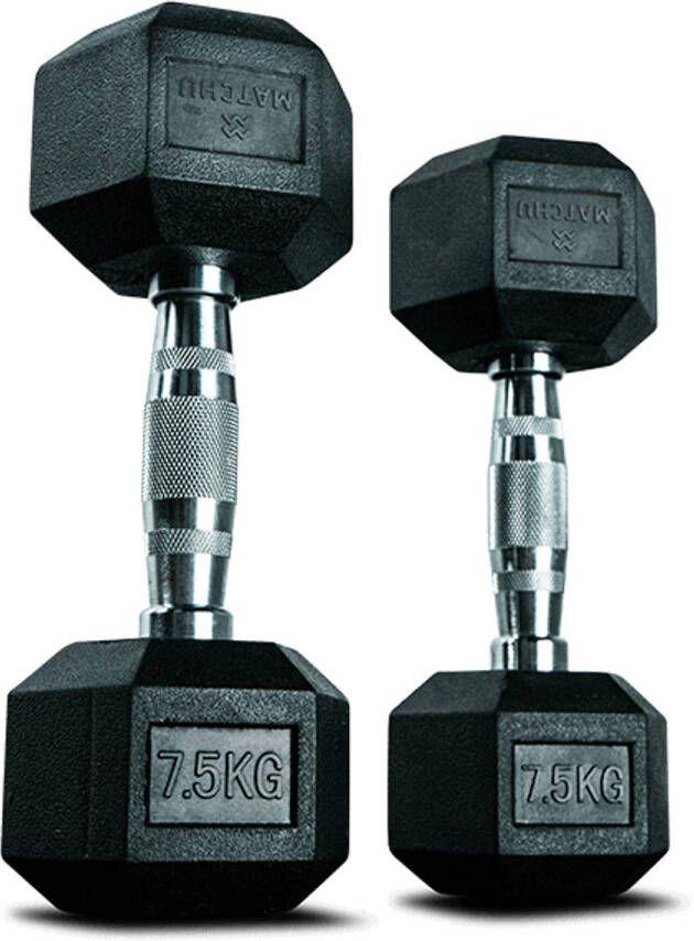 Matchu Sports Hexa dumbbell 7 5 kg Zwart Rubber