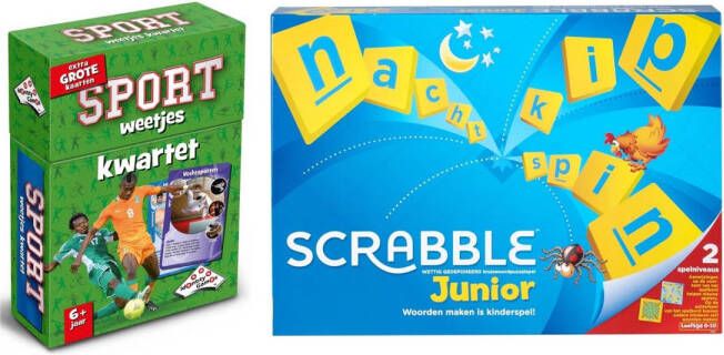 Mattel Spellenbundel Bordspel 2 Stuks Kwartet Sport Weetjes & Scrabble Junior