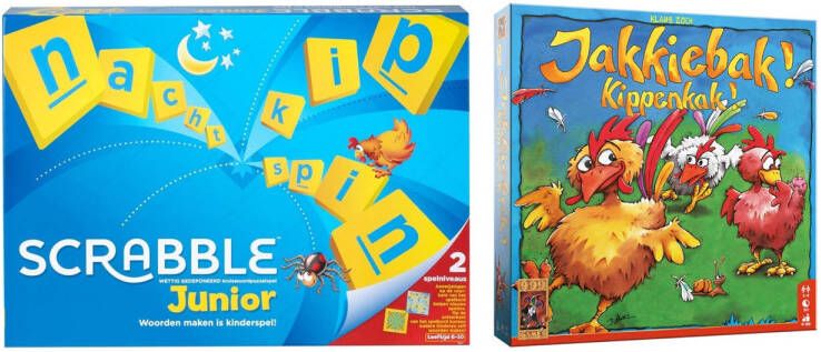 Mattel Spellenbundel Bordspel 2 Stuks Scrabble Junior & Jakkiebak! Kippenkak!