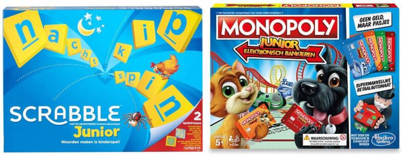 Mattel Spellenbundel Bordspel 2 Stuks Scrabble Junior & Monopoly Junior Elektronisch Bankieren