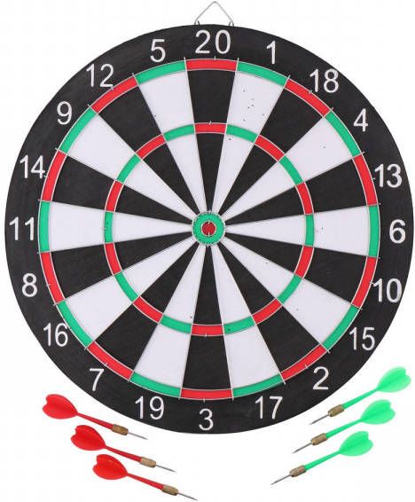Eddy Toys Dartbord met 6 pijltjes kartonnen scorebord en marker 41cm