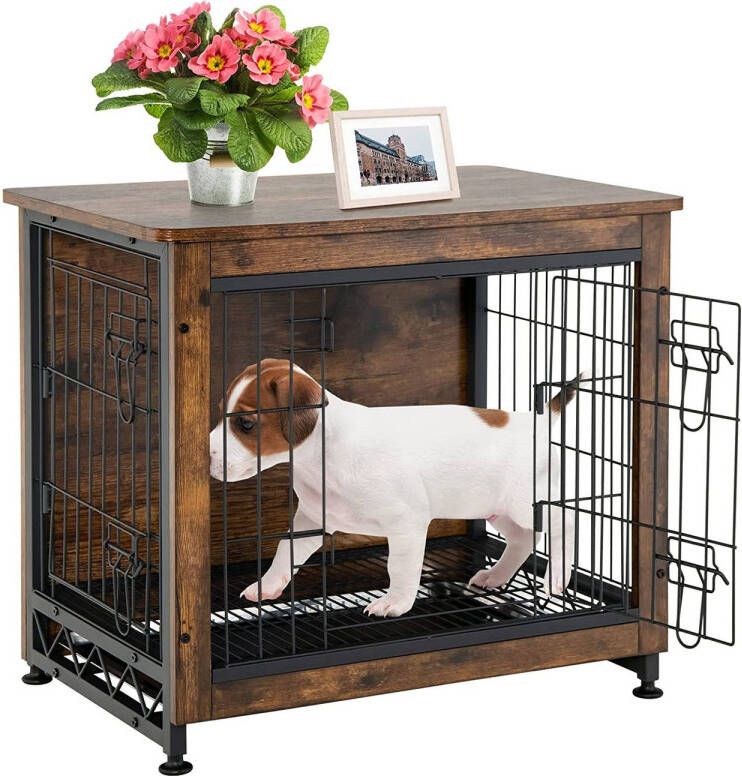 MaxxPet Hondenbox van hout 98 x 65 x 68 cm 2 deuren hondenbank hondenkooi voor thuis hondenhuis Bruin