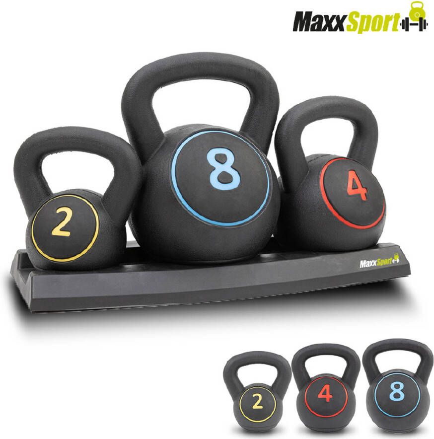 MaxxSport PVC Kettle Bell set van 3 Kettlebell Kettlebells Ketllebell set 2 4 8 kg