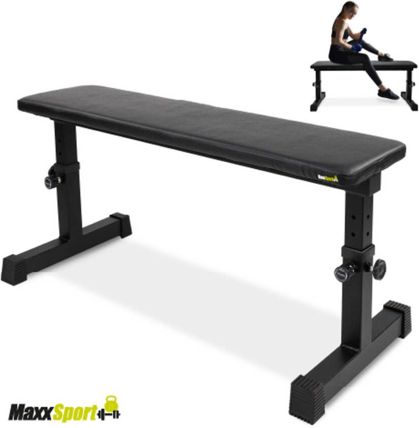 MaxxSport Vlakke halterbank Trainingsbank Flat Bench Trainingsbank verstelbaar in hoogte 110x45cm