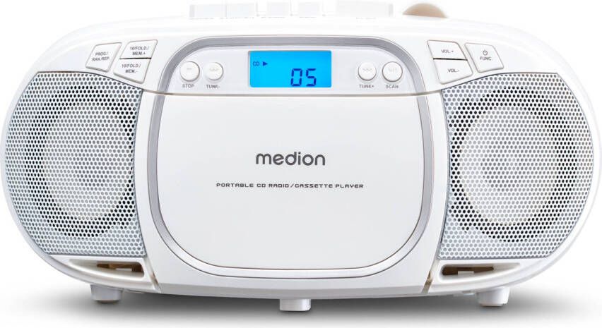 Medion LIFE E66476 CD MP3 cassettespeler wit LCD-scherm met achtergrondverlichting PLL FM s…