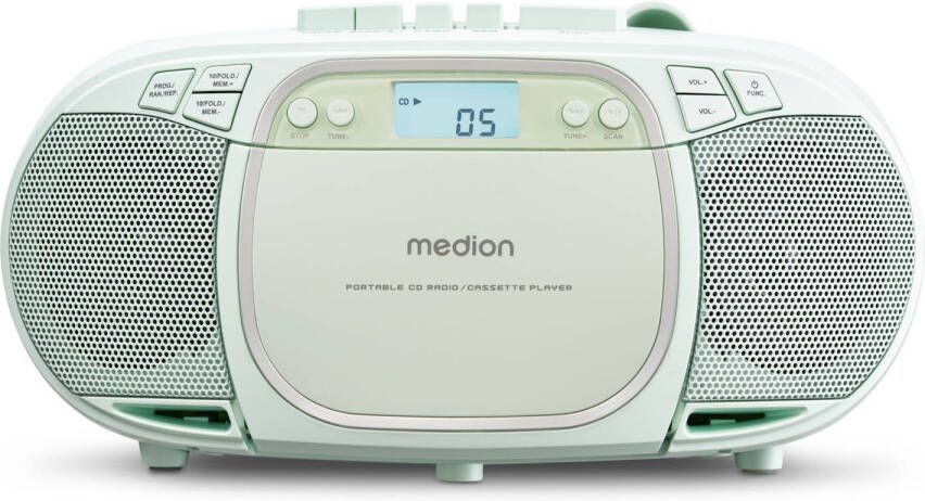 Medion LIFE E66476 CD MP3 cassettespeler groen LCD-scherm met achtergrondverlichting PLL FM…