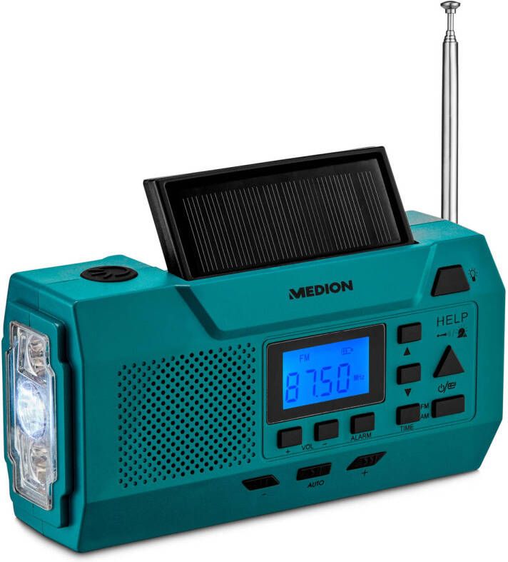 Medion E66806 noodradio (zonne-energie dynamo handzwengel FM-radio zaklamp SOS noodfu…