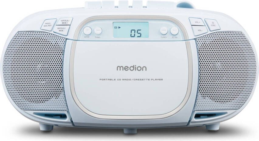 Medion LIFE E66476 CD MP3 cassettespeler blauw LCD-scherm met achtergrondverlichting PLL FM…