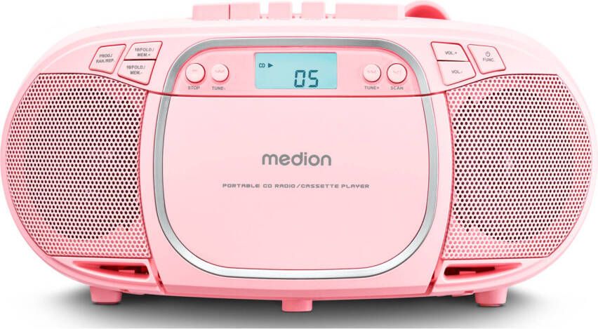 Medion LIFE E66476 CD MP3 cassettespeler roze LCD-scherm met achtergrondverlichting PLL FM …