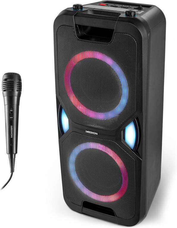 Medion P61468 Party box Party Speaker met Microfon Oplaadbare accu Bluetooth Karaoke LED Lichteffecten- 2 x