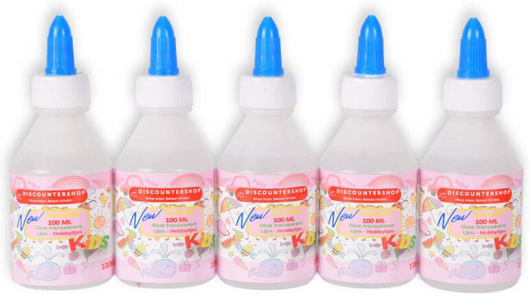 Discountershop Premium Knutsellijm Set 5x100ml Transparante Alleslijm voor Kinderen Schoolprojecten Hobby's en Kantoorbenodigdheden