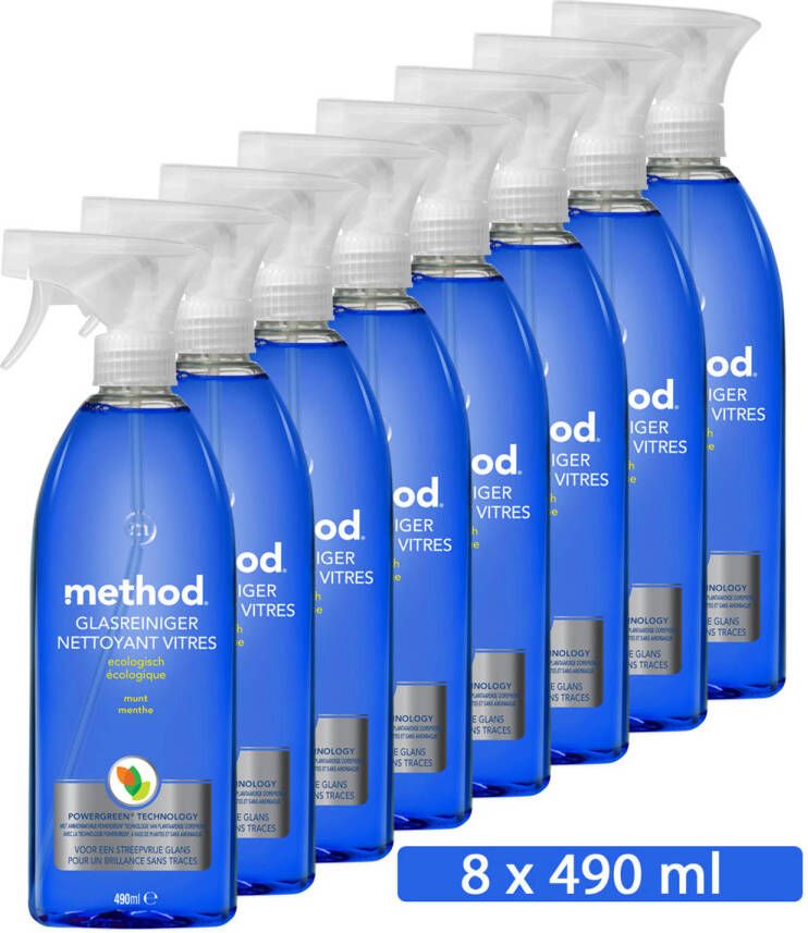 Method Ecologische Ruitenreiniger Spray Munt Voor een Streepvrije Glans 8 x 490 ML Voordeelverpakking