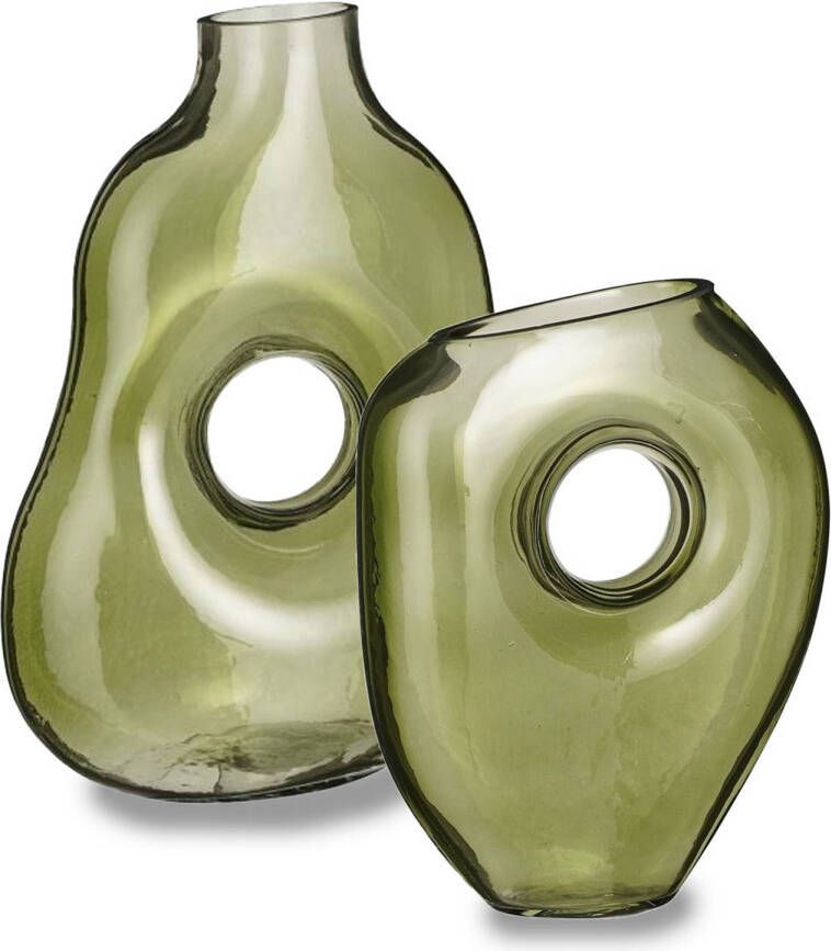 Mica Decorations Bloemenvazen Jay 2-delig groen transparant glas decoratieve vaas Vazen