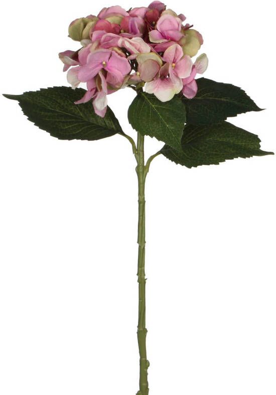 Mica Decorations Kunstbloem Hortensia tak roze 51 cm losse steel Kunst zijdebloemen Kunstbloemen