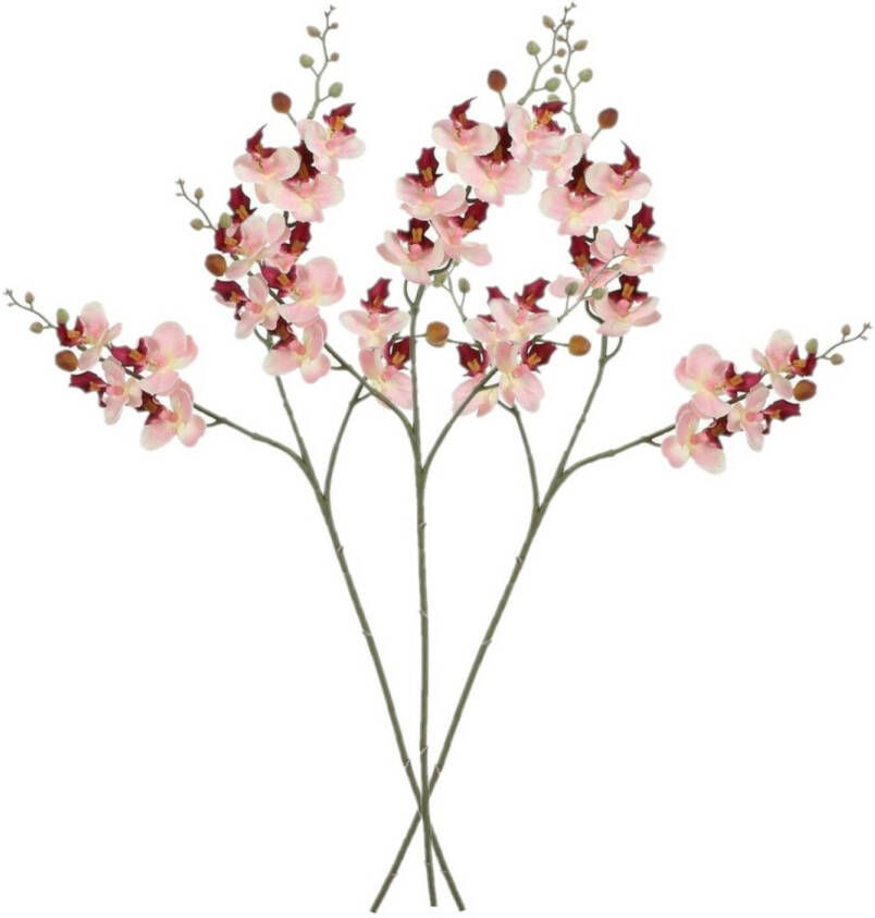 Mica Decorations Kunstbloem Orchidee tak 3x lichtroze 75 cm Kunst zijdebloemen Kunstbloemen