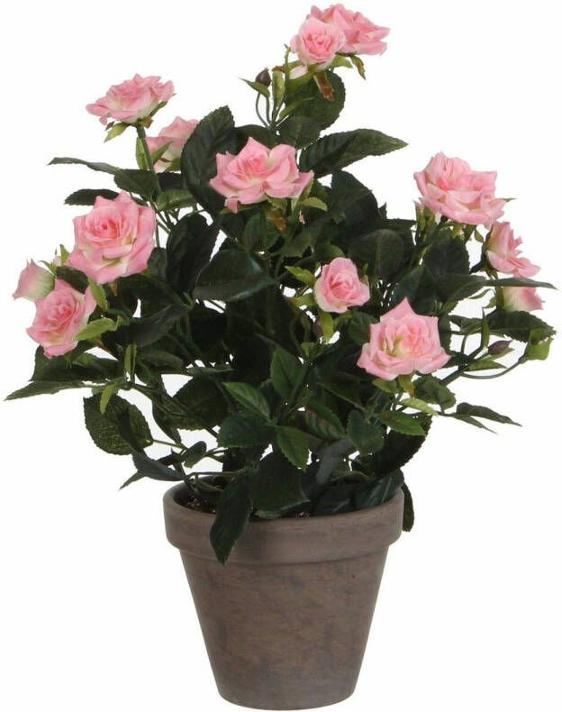 Mica Decorations Roze rozen kunstplant 33 cm met pot stan grey Kunstplanten