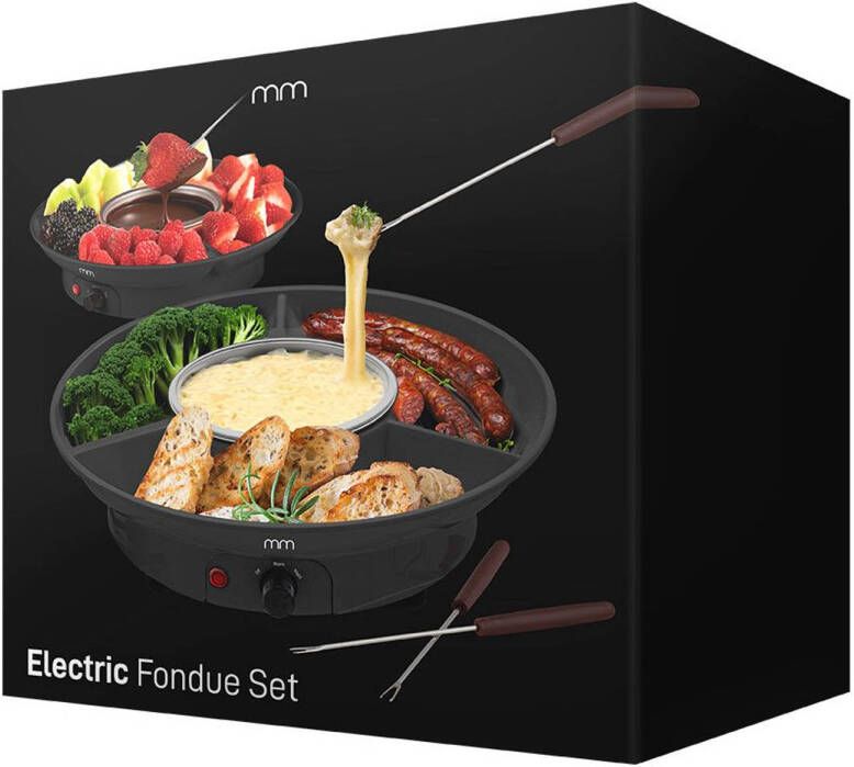 MikaMax Elektrische Fondueset Inclusief 2 Fonduevorken 260 ml 27 5 x 27 5 x 7 5 cm Fonduepan Stijlvolle fondueset Elektrisch Kaasfondue Chocolade Fondue