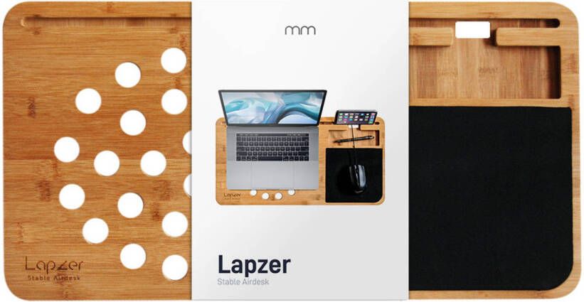 MikaMax Lap Desk Lapzer Bamboe stand met Telefoonhouder Muismat Ventilatiegaten Origineel 60 x 31 x 2cm Lapzer