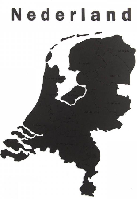 Mimi Innovations Luxe Houten Landkaart Muurdecoratie Nederland 92x69 cm 36.2x27.2 inch Zwart