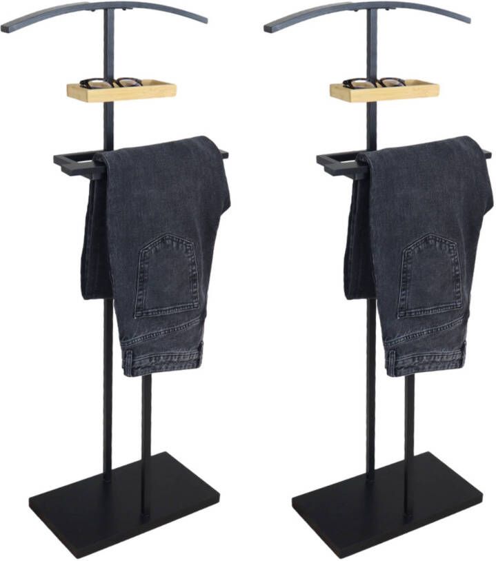 MISOU Dressboy Kledingstandaard 2 Stuks Kledinghouder Zwart 114 cm Kledingrek Bamboe en metaal