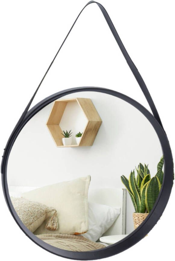 MISOU Spiegel Rond Zwart met Frame 51 cm Wandspiegel Badkamerspiegel Decoratieve Accessoires Wanddecoratie