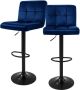 Ml-design Barkruk set van 2 blauw fluwelen bekleding met rugleuning en voetensteun in hoogte verstelbaar 63-83cm - Thumbnail 2