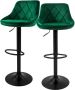 Ml-design Barkruk set van 2 groen fluwelen bekleding met rugleuning en voetensteun in hoogte verstelbaar 62-82cm - Thumbnail 2