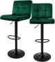 Ml-design Barkruk set van 2 groen fluwelen bekleding met rugleuning en voetensteun in hoogte verstelbaar 63-83cm - Thumbnail 2