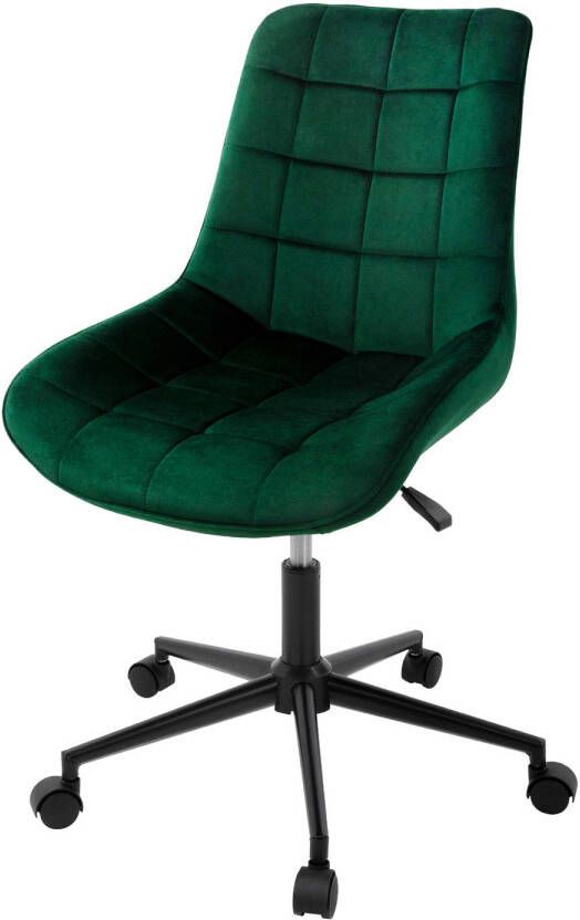 ML-Design Bureaustoel op wielen groen met fluwelen bekleding en metalen frame