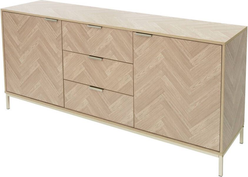ML-Design Dressoir ladekast 160 cm gemaakt van hout met visgraatmotief eiken look met goudkleurig stalen frame