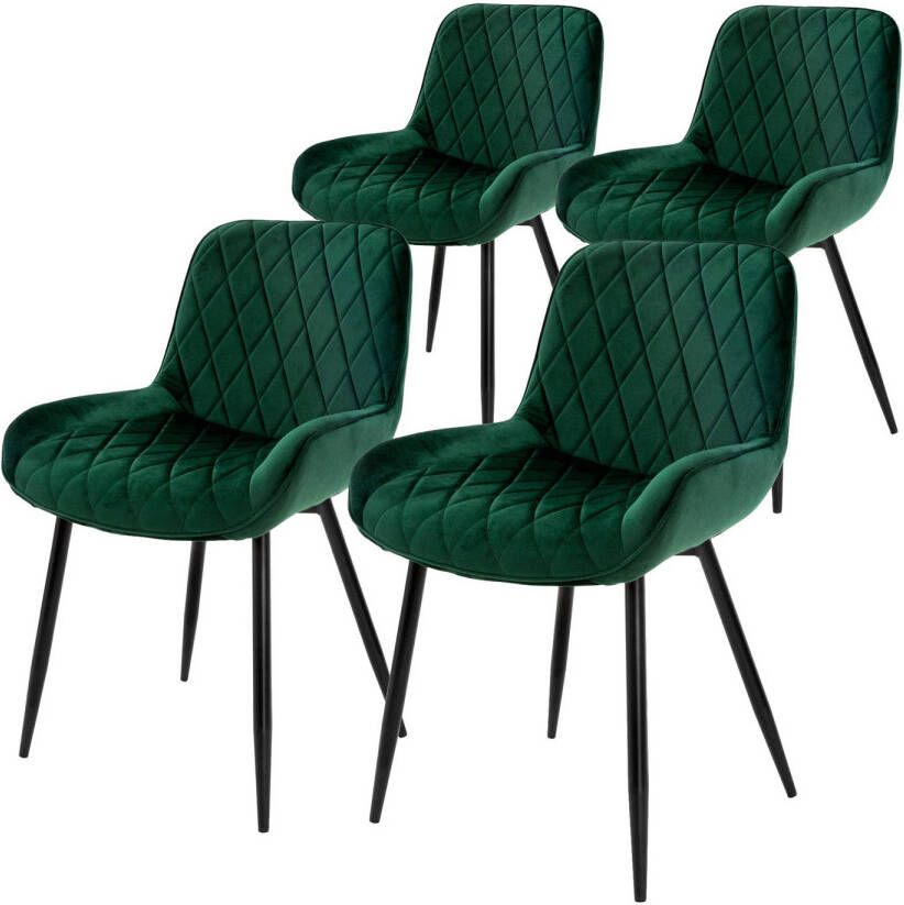 ML-Design ECD Germany Set van 4 eetkamerstoelen Eetkamerstoel met rugleuning en armleuningen donkergroen fluwelen zitting