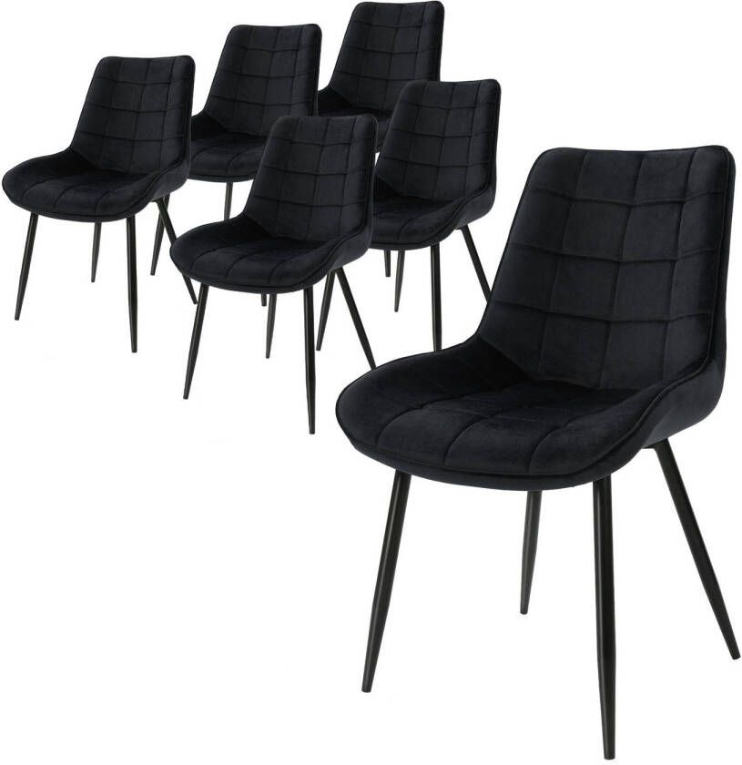 ML-Design Set van 6 Eetkamerstoelen met Rugleuning Zwart Keukenstoel met Fluwelen Bekleding Gestoffeerde Stoel met