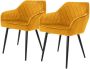 ML-Design Eetkamerstoelen met rugleuning & armleuningen set van 2 mosterdgele fluwelen bekleding met metalen poten - Thumbnail 2